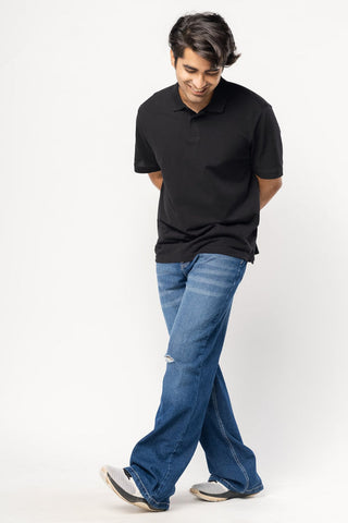 Minimal distress men's wide jeans