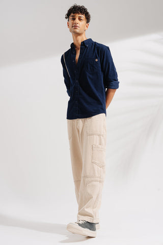 Ecru contrast cargo men's wide jeans