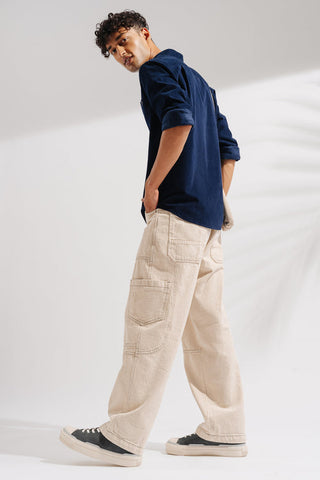 Ecru contrast cargo men's wide jeans