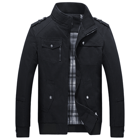 Mens Spring Autumn Stand Collar Multi Pocket Outdoor Jacket