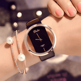 2 Pcs/Set PU Alloy Women Casual Watch Decorated Pointer Hollow Quartz Watch Bracelet