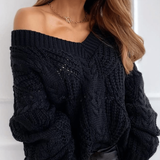 Women's V-Neck Solid Color Knit Sweater - Chic Hollow Out Design for Casual Elegance