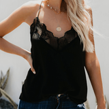 Women Lace Patchwork V-Neck Sleeveless Sling Blouse Elegant Casual Tank Top