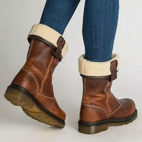 Plush warm flat bottomed medium boots women's large